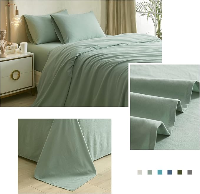 HighBuy Sage Green Sheets for Queen Size Bed,4 Piece Cooling Sheets Queen Deep Pocket up to 16 Inch,Solid Bedding Sheets & Pillowcasess Set,Wrinkle, Fade, Stain Resistant - 4 Piece (Queen, Green) - LeafyLoom