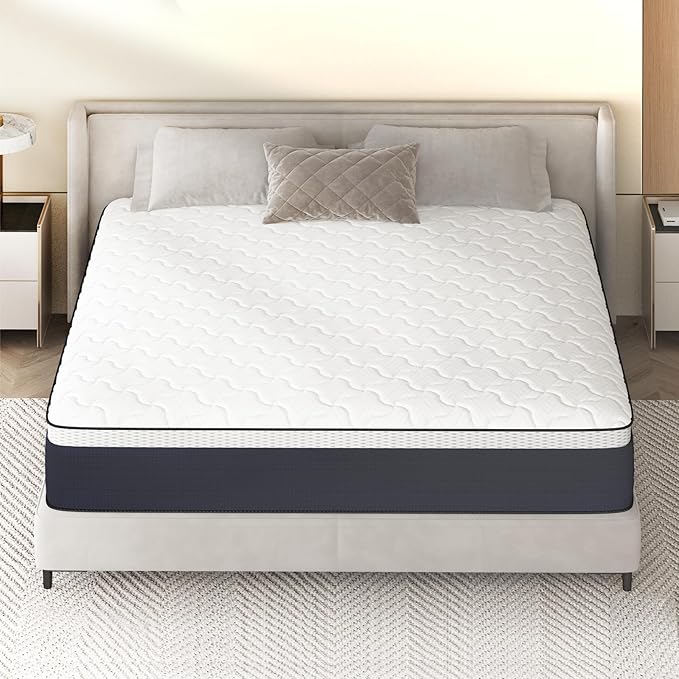 10 Inch Hybrid Full Mattress, Full Box Spring Mattresses, Full Size Innerspring Foam Mattress in a Box, White Grey Mattresses Bed with Medium Firm Feel, 75x54x10 inch - LeafyLoom