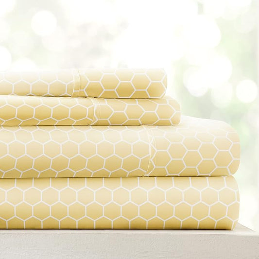 Linen Market 4 Piece California King Bedding Sheet Set (Yellow Geometric) - Sleep Better Than Ever with These Ultra-Soft & Cooling Bed Sheets for Your Cal King Size Bed - Deep Pocket Fits 16" Mattress - LeafyLoom