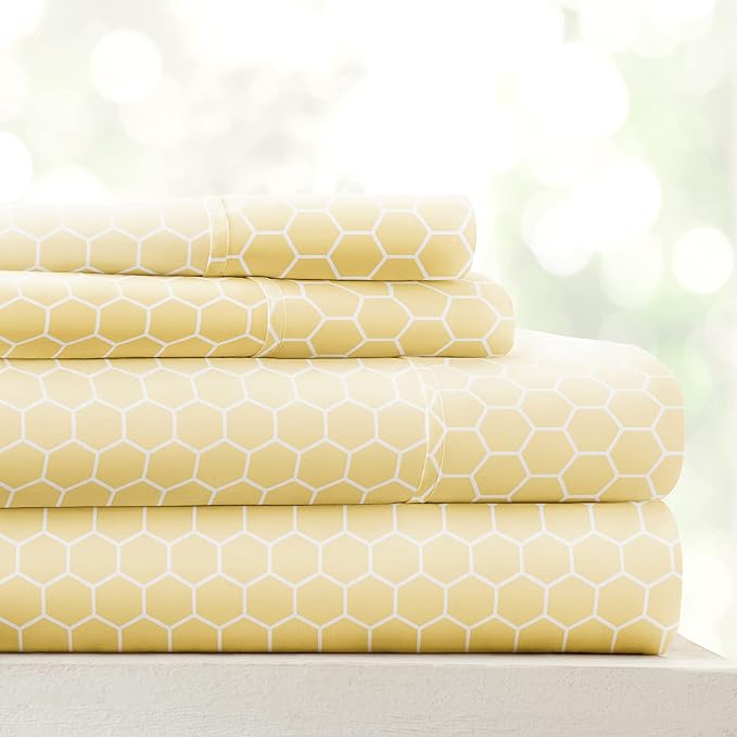 Linen Market 4 Piece King Bedding Sheet Set (Yellow Geometric) - Sleep Better Than Ever with These Ultra-Soft & Cooling Bed Sheets for Your King Size Bed - Deep Pocket Fits 16" Mattress - LeafyLoom