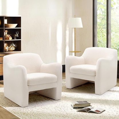 COLAMY Sherpa Accent Chair Set of 2, Living Room Chair, Comfy Accent Armchair with Back, Modern Accent Leisure Chair for Living Room Bedroom, Cream - LeafyLoom