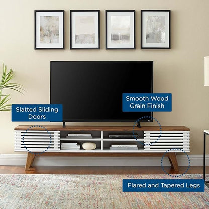 Modway Render Mid-Century Modern Low Profile 70 Inch Media Console TV Stand in Walnut White, 70" - LeafyLoom