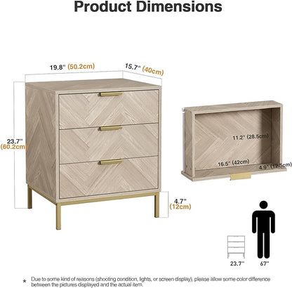 Anmytek 3 Drawer Nightstand for Bedroom, Modern Wood Nightstand Square Bedside Table End Table with Storage for Bedroom Room, Sofa, Natural Oak, H0099 - LeafyLoom