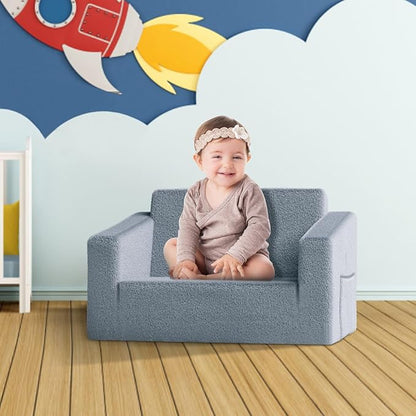 Kids Couch,2-in-1 Toddler Chairs for Boys,Kids Sofa with Storage,Comfortable Kids Sofa Bed,Fun Kids Lounge Chair,Toddler Furniture,Kids Playroom,Children'S Gifts (Grey) - LeafyLoom