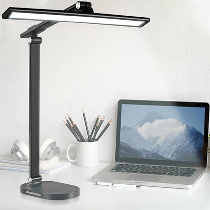 LED Desk Lamp Touch Desk Lamps with 5 Levels Brightness, Dimmable Office Reading Lamp with Adjustable Arm Foldable Table Desk Lamp for Bedroom Bedside Office Study, 3000-6500K(Black) - LeafyLoom