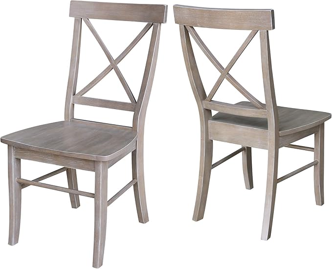 International Concepts Set of Two Dining Chairs and 42" Round Drop Leaf Table, Washed Gray Taupe - LeafyLoom