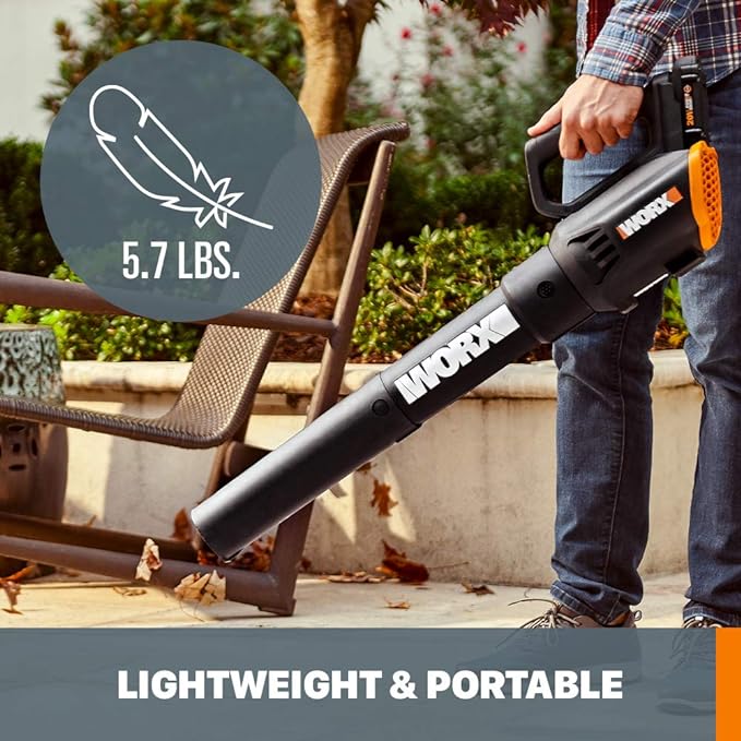 Worx 20V Cordless Leaf Blower WG547.9, Electric Blower, Powerful Turbine Fan Technology, 2-Speed Control, for One-Hand Operation, PowerShare – Bare Tool Only - LeafyLoom