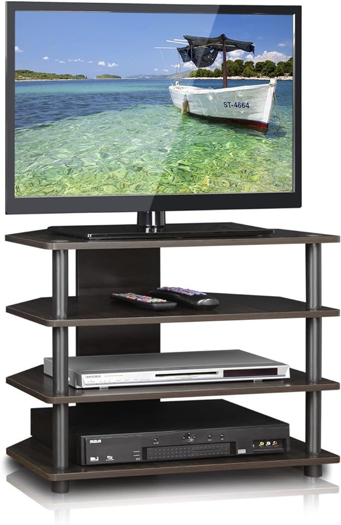 Furinno Turn-N-Tube Easy Assembly 4-Tier Petite Entertainment Center / TV Stand / TV Unit / TV Desk, Espresso/Grey - LeafyLoom