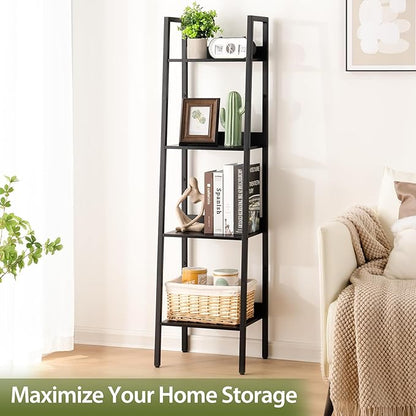 Yoobure Ladder Shelf, 4 Tier Tall Ladder Bookshelf Corner Shelf, Industrial Book Shelf Ladder Bookcase Narrow, Standing Storage Shelves Display Shelf for Bedroom Living Room Office Kitchen Bathroom - LeafyLoom