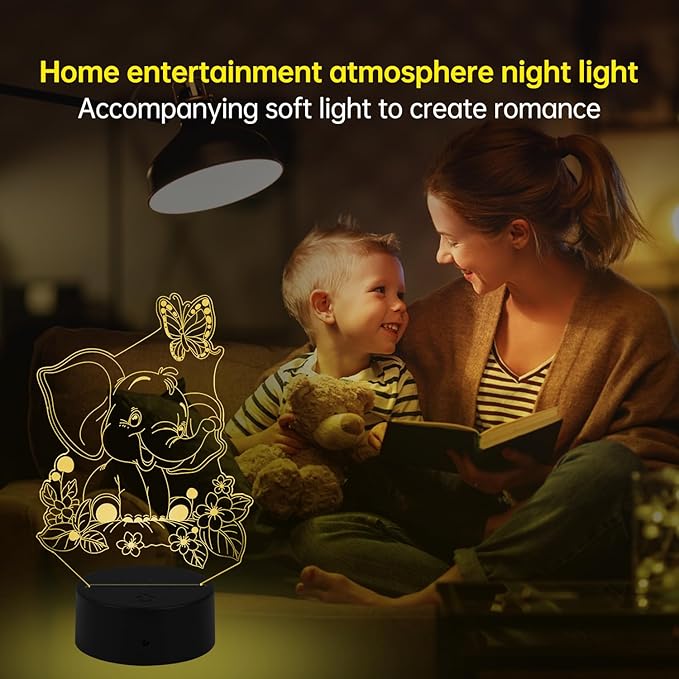 Elephant Play with Butterfly Illusion Room Decor Elephant Night Light Cute Elephant Desk Lamp with 7 Colors and Timing, Smart Touch & Remote Control Decorations Gifts for Girls, Kids, Boys - LeafyLoom