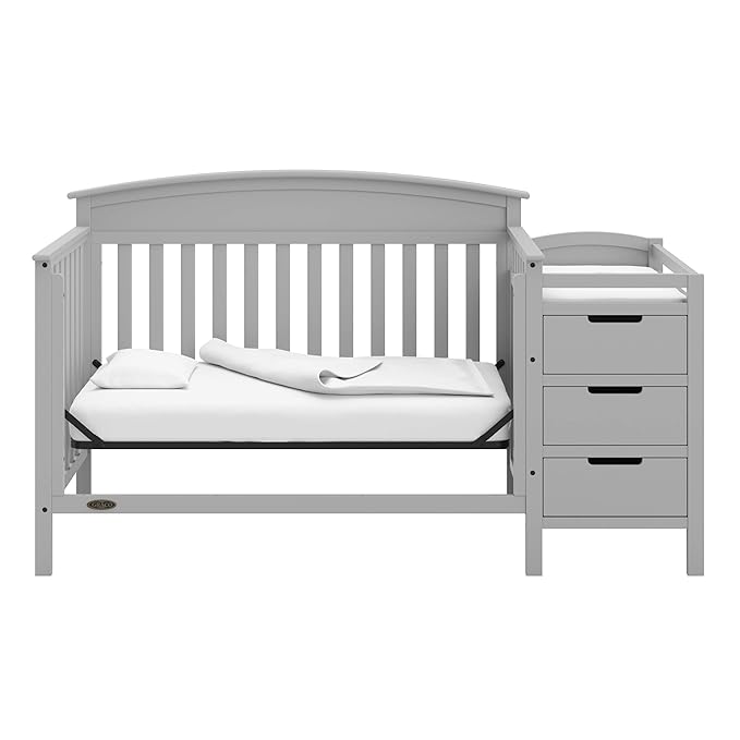 Graco Benton 5-in-1 Convertible Crib and Changer (Pebble Gray) – Crib and Changing Table Combo, Includes Water-Resistant Changing Pad, 3 Drawers, Converts to Toddler Bed, Daybed and Full-Size Bed - LeafyLoom