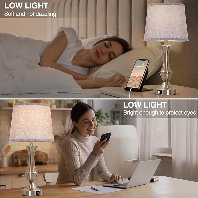 Luvkczc Table Lamps for Bedrooms Set of 2, Touch Nightstand Lamps, Bedside Lamps with USB C+A Charging Ports,3 Way Dimmable Nightstand Lamps for Living Room, Dorm, Home Office - LeafyLoom