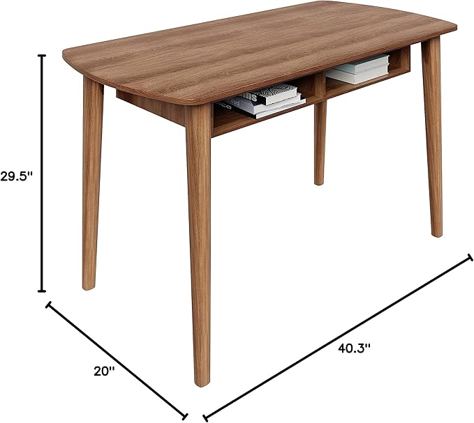 Modern Design By Crafts & comfort Monza Computer Desk, Mid Century Desk with Recessed Drawers, Writing Desk for Small Area - Walnut/Walnut - LeafyLoom