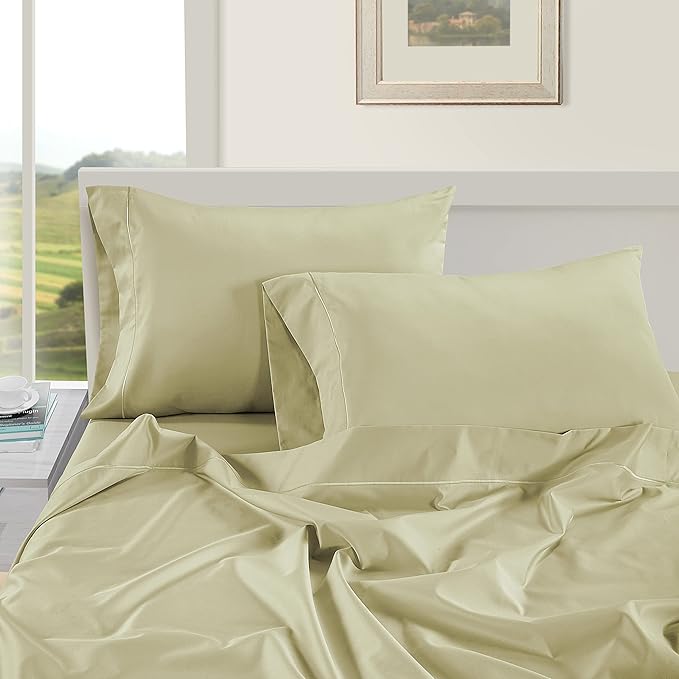 LANE LINEN Split King Sheets for Adjustable Beds - 1000 Thread Count 5 Piece Set 100% Egyptian Cotton Sateen Weave Cool Breathable & Soft 2 Fitted Fits Upto 17" Deep Pockets Sea Foam - LeafyLoom