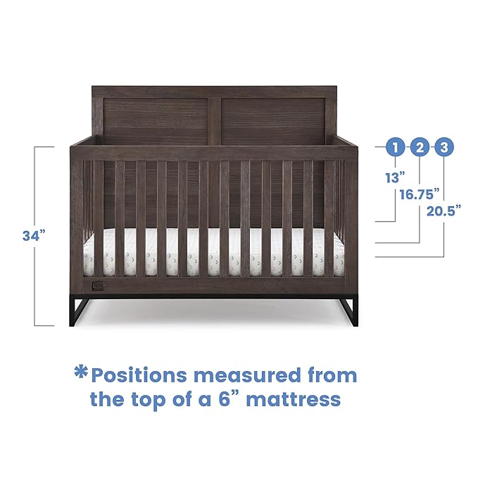 Simmons Kids Foundry 6-in-1 Convertible Baby Crib, Rustic Grey with Matte Black - LeafyLoom