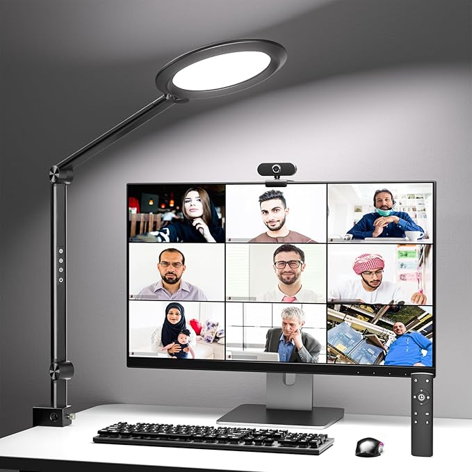 Desk Lamp LED with Remote Control, Desk Light for Video Conferencing, Zoom Light with Clamp, Adjustable Brightness & Color Temperature, Webcam Light, Keylight, Table Lamp - LeafyLoom