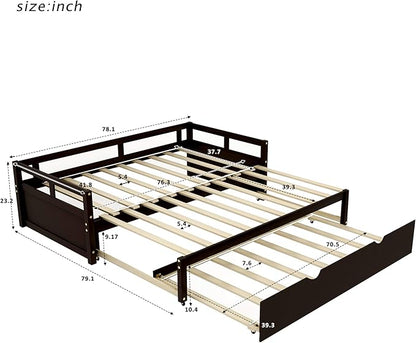 Merax Wooden Daybed Extendable Bed, Twin to King Daybed Frame for Bedroom Living Room, No Box Spring Needed - LeafyLoom