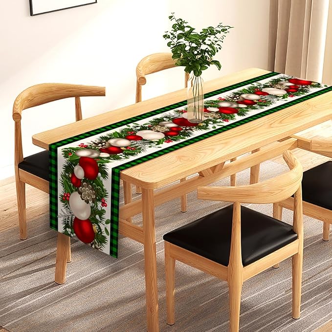 Nepnuser Black and Green Buffalo Check Plaid Christmas Table Runner 90 Inches Long Gingham Xmas Decoration Holiday Home Kitchen Decor Nepnuser