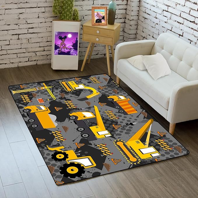 Construction Rugs for Boys Room Play Rug for Cars and Trucks Car Rug Play Mat Kids Rugs for Playroom Car Rug for Boys Room Construction Decor for Boys Room,Grey 2'×3' - LeafyLoom