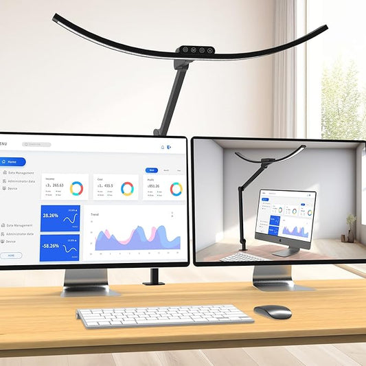 Architect Desk Lamp with Clamp, 1500LM Bright Curved 24W Led Desk Light for Home Office, Adjustable Clip On Rotating Office lamp Tall Dimmable Overhead Table Light for Computer Drafting - LeafyLoom