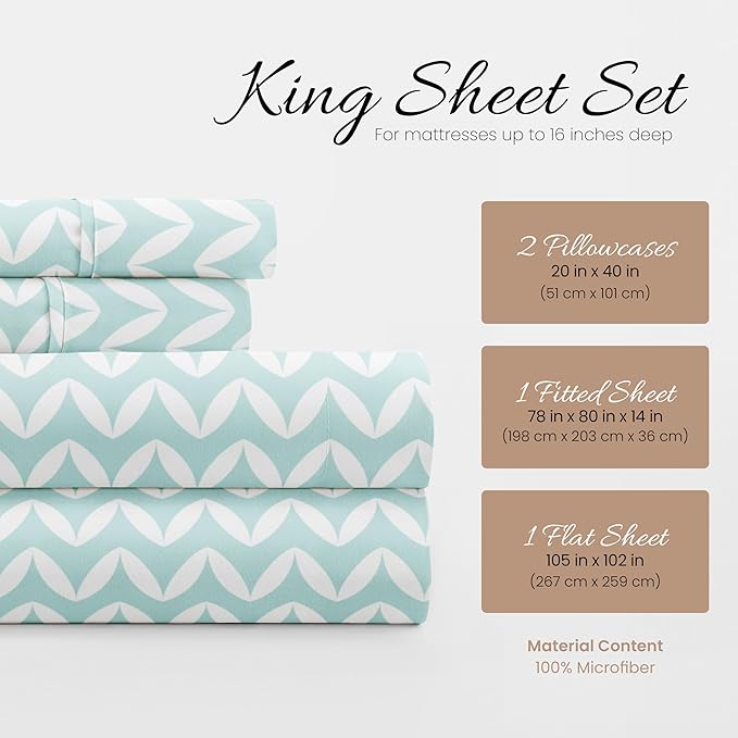 Linen Market 4 Piece King Bedding Sheet Set (Light Blue Chevron) - Sleep Better Than Ever with These Ultra-Soft & Cooling Bed Sheets for Your King Size Bed - Deep Pocket Fits 16" Mattress - LeafyLoom