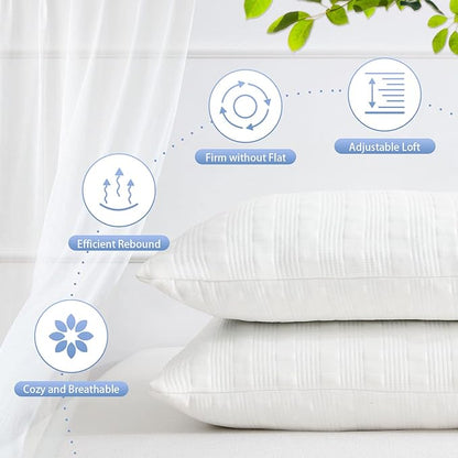 Cooling Pillows for Sleeping Standard Size,Shredded Memory Foam Bed Pillow with Double Sided Material Pillow Case,Adjustable Loft-Slow Rebound Standard Pillow for Side & Back Sleeper - LeafyLoom