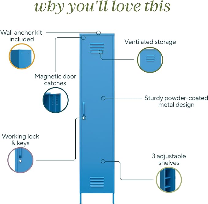 Novogratz Cache Single Metal Locker Storage, Blue Cabinet - LeafyLoom