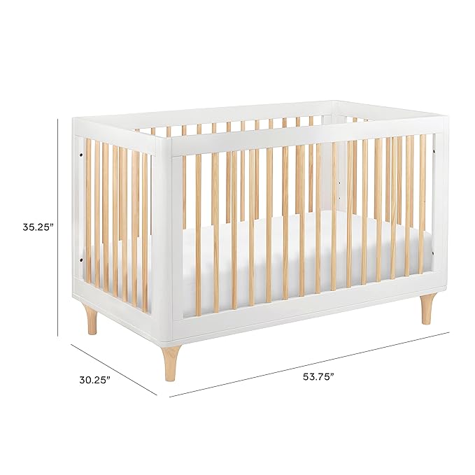 Babyletto Lolly 3-in-1 Convertible Crib with Toddler Bed Conversion Kit in White and Natural, Greenguard Gold Certified - LeafyLoom