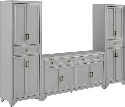 Crosley Furniture Tara 3-Piece Sideboard and Pantry Set, Distressed Gray - LeafyLoom