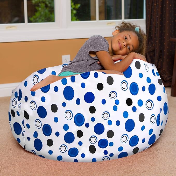 Posh Creations Bean Bag Chair for Kids, Teens, and Adults Includes Removable and Machine Washable Cover, Canvas Bubbles Blue and White, 38in - Large - LeafyLoom