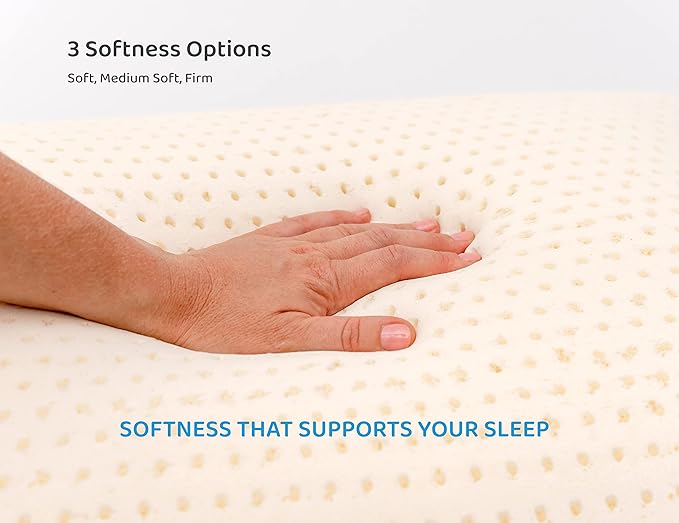 Natural Talalay Latex Foam Pillow DreamLogix - Queen Size Soft Pillow for Sleeping, Side & Back Sleepers, 100% Natural Cover, Neck Support, Pain Relief, (Soft, Queen Size 28''x16''x6'') - LeafyLoom