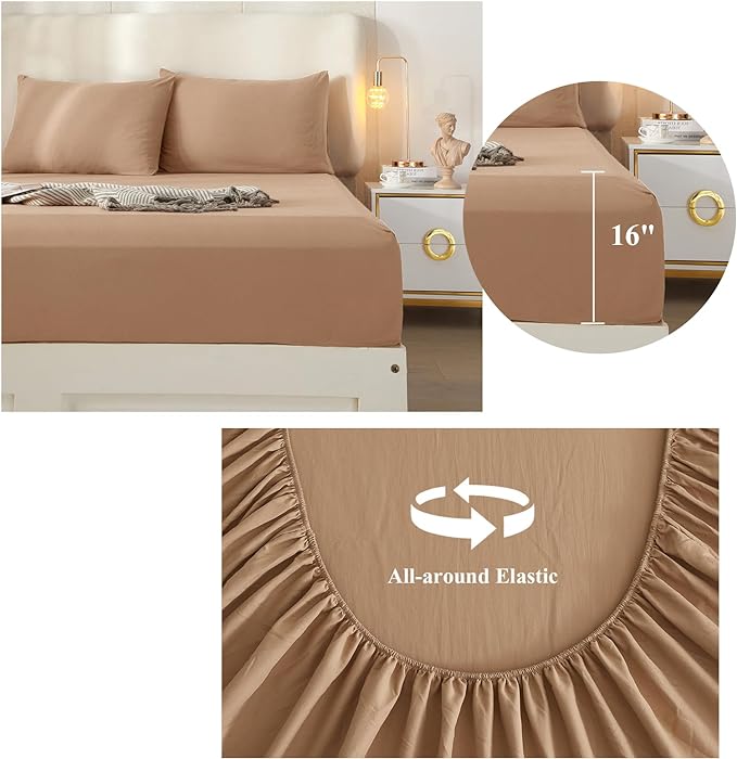 HighBuy Twin XL Size Sheet Sets Camel Beige - 3 Piece Bed Sheets and Pillowcase Set for Twin XL Bed Mattress - Cooling Sheets Soft Deep Pocket Sheets,Fitted Sheets,Twin XL Bed Sheets,Camel Beige - LeafyLoom