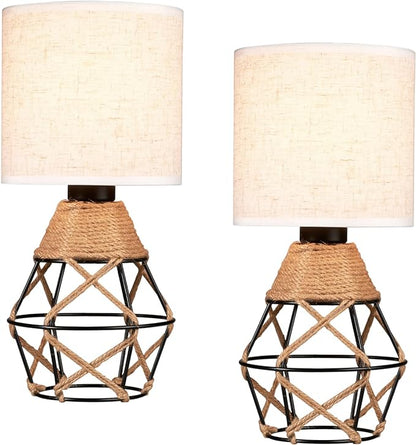 Hamilyeah Woven Table Lamps Set of 2, Farmhouse Lamps for Nightstand with On/Off Switch, Bedside Lamps with Fabric Shade, Modern Simple Lamps for Bedroom, Living Room,home office - LeafyLoom