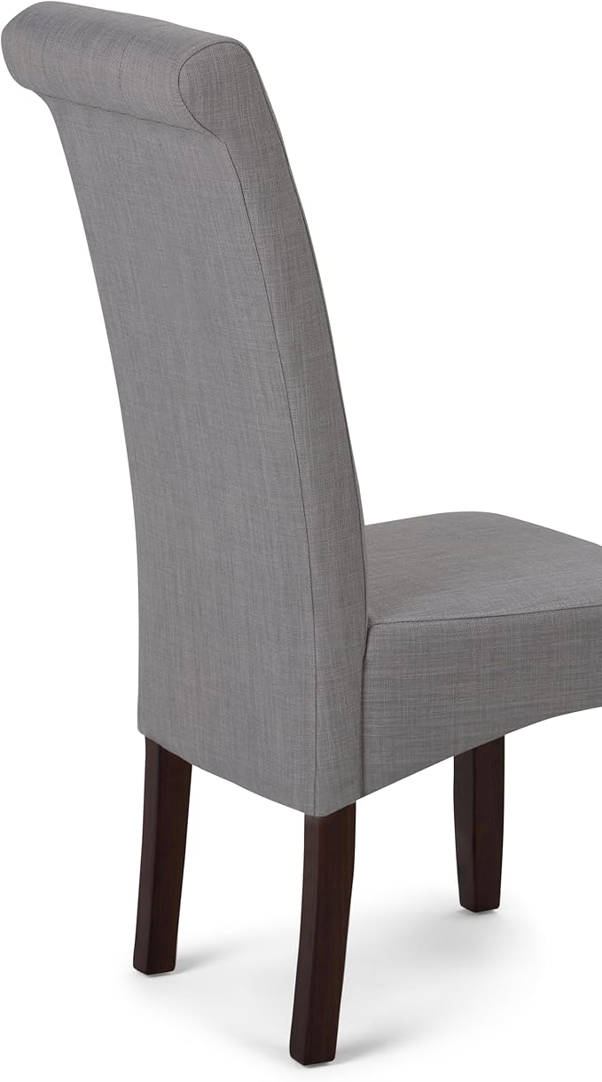 SIMPLIHOME Cosmopolitan Parson Dining Chair (Set of 2), Dove Grey Linen Look Fabric and SOLID WOOD, Square, Upholstered, For the Dining Room, Transitional Modern - LeafyLoom