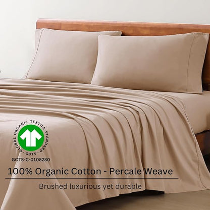 LANE LINEN 100% Organic Cotton California King Sheets Set, 4-Piece Organic Cotton Long Staple Percale Weave Ultra Soft Best Bedding Sheets for Bed, Breathable, Fits Mattress Upto 15" Deep - Taupe - LeafyLoom