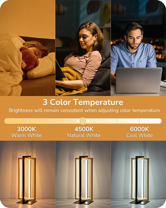 EDISHINE LED Table Lamp, Minimalist Bedside Lamp with 3 Color Temperature, MAX 750LM Stepless Dimmable, Touch Switch Control Nightstand Lamp for Living Room Bedroom, Angle Adjustable - LeafyLoom