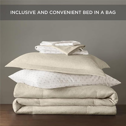 7 Pieces Beige Bedding Sets with Comforter, Modern Farmhouse Bed in a Bag Full Size, Solid Lightweight Comforter Set with Sheets, Pillowcases & Shams - LeafyLoom