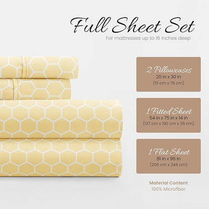 Linen Market 4 Piece Full Bedding Sheet Set (Yellow Geometric) - Sleep Better Than Ever with These Ultra-Soft & Cooling Bed Sheets for Your Full Size Bed - Deep Pocket Fits 16" Mattress - LeafyLoom