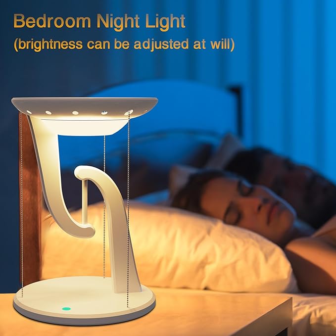 Night Light Wireless Charger Lamp,Ambient Light,LED Desk Lamp with Wireless Charger,Balance Magnetic Suspension Desk Light Creative Fun Bedside Lamp,Anti-Gravity Bedroom Table Lamp 3-Level Brightness - LeafyLoom