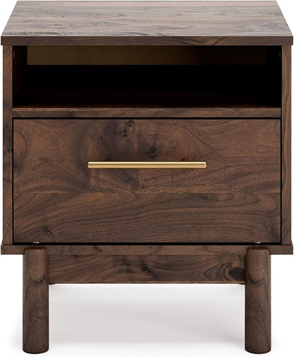 Signature Design by Ashley Calverson Modern 1 Drawer Nightstand with Open Cubby, Dark Brown - LeafyLoom