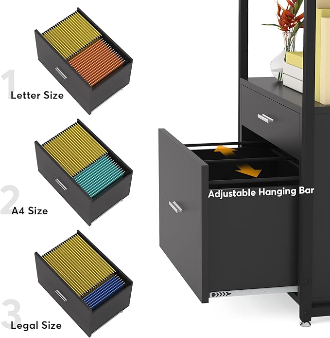 Tribesigns Bookcase Bookshelf, 4-Tier Modern File Cabinet with 2 Drawers, Lateral Filing Cabinet accommodate Legal/Letter / A4 Size for Home Office Organizer - LeafyLoom