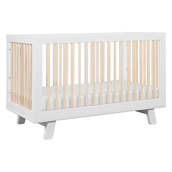 Babyletto Hudson 3-in-1 Convertible Crib with Toddler Bed Conversion Kit in White and Washed Natural, Greenguard Gold Certified - LeafyLoom