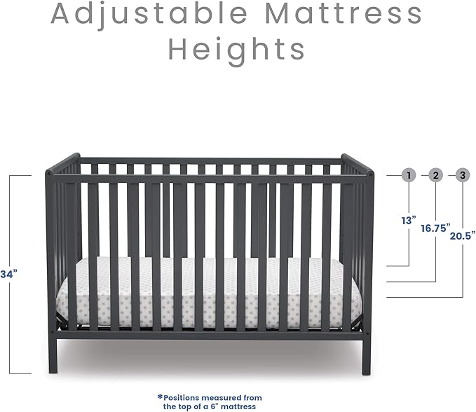 Delta Children Heartland 4-in-1 Convertible Crib - Greenguard Gold Certified, Charcoal Grey - LeafyLoom