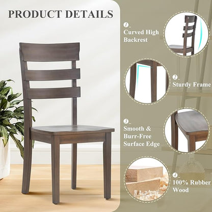 COLAMY Wooden Dining Chairs Set of 4, Ladder High Back Kitchen Side Chair, Farmhouse Armless Dining Room Chairs with Adjustable Foot Pegs, Light Brown - LeafyLoom