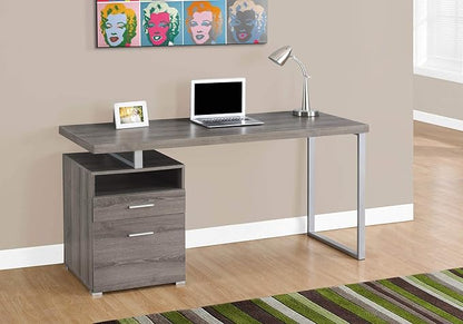 Monarch Specialties Computer Writing Desk for Home & Office Laptop Table with Drawers Open Shelf and File Cabinet-Left or Right Set Up, 60" L, Dark Taupe - LeafyLoom