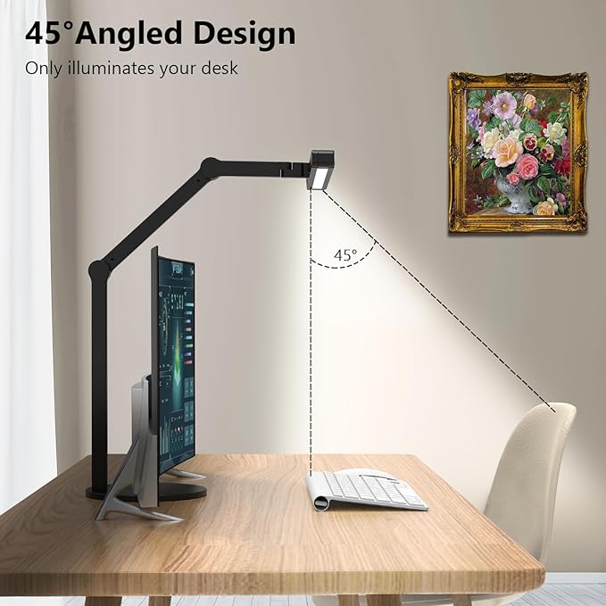 Micomlan Architect Desk Lamp with Atmosphere Lighting, Adjustable Led Desk Light for Home Office with Base, 24W Bright Auto Dimming Table Light with Rotatable Swing Arm for Workbench Computer - LeafyLoom