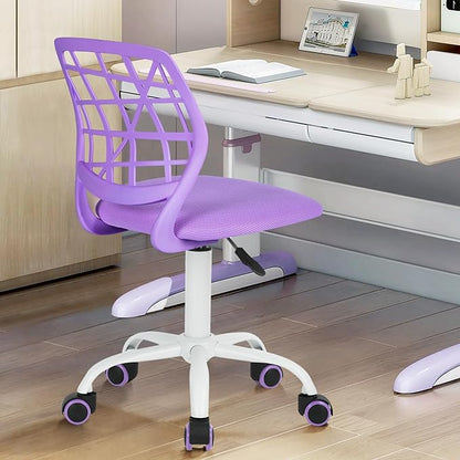 FurnitureR Kids Desk Chair, Armless Small Adjsutable Swivel Task Chair with Soft Cushion for Study Kids Teens Child, Purple - LeafyLoom