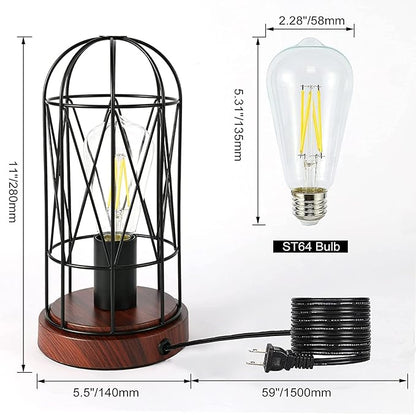 Vintage Rustic Desk Lamp Set of 2,Small Industrial Table Lamp 3 Way Dimmable Touch Control Edison Lamp with AC Outlet Bedside Lamp Metal Cage Steampunk Nightstand Lamp for Bedroom Living Room - LeafyLoom