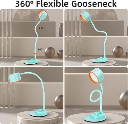 Desk Lamp, Fully Dimmable Bedside Reading Lamp with USB C + A Charging Ports, 5 Colors, Simple to Operate, Eye Care Metal Table Lamp Efficient Gooseneck Desk Lamps for Home Office College Dorm Room - LeafyLoom