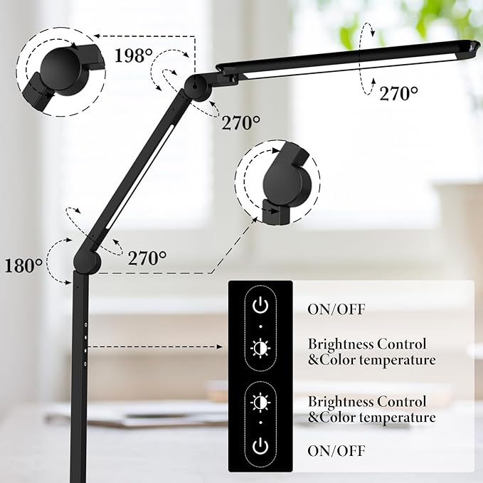 LED Desk Lamp with USB Charging Ports,Creative Touch Reading Light, with Memory Dual Light and Adjustable Swing Arm,15W 4 CCT Eye-Care Modes & 4 Brightness Levels Table Lamp for Home Office-Black - LeafyLoom